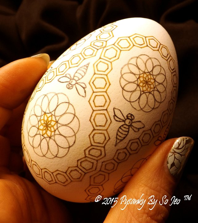 Bees and Honeycomb Ukrainian Easter Egg Pysanky by So Jeo